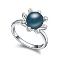 Anillo de dedo perlas de cristal de Swarovski, con aleación de zinc, chapado en platina real, azul oscuro, 1.8cm, tamaño:7.5, Vendido por UD