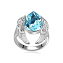 CRYSTALLIZED™ Element Crystal Finger Ring, with Tibetan Style, Wing Shape, platinum plated, Aquamarine, 1.8cm, US Ring Size:7, Sold By PC