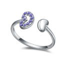 Австрийский хрусталь палец кольцо, с цинковый сплав, Сердце, покрытый платиной, фиолетовый, 1.8cm, размер:9, продается PC