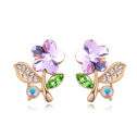 CRYSTALLIZED™ Element Crystal Earring, with Tibetan Style, Flower, real gold plated, Violet, 1.5x1.9cm, Sold By Pair