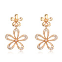 Brass Drop Earring Flower real gold plated with Austria rhinestone nickel lead & cadmium free Sold By Pair