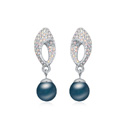 CRYSTALLIZED™ Crystal Pearl, with Tibetan Style, Round, platinum plated, dark blue, 1.1x3.6cm, Sold By Pair