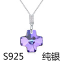 CRYSTALLIZED™ Element Crystal Necklace, Tibetan Style, with CRYSTALLIZED™ & 925 Sterling Silver, Cross, platinum plated, purple, 2.0x3.3cm, Sold Per Approx 15.5 Inch Strand