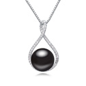 Collier de perles de cristal de CRYSTALLIZED™, Perle de CRYSTALLIZED™, avec laiton, avec 5cm chaînes de rallonge, Rond, Plaqué de platine, pavé de micro zircon, noir, grade AAA, 1.6x2.7cm, Vendu par Environ 15.5 pouce brin