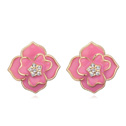 Zinc Alloy Stud Earring with Austrian Crystal Flower real gold plated enamel light pink Sold By Pair