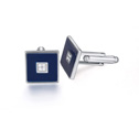 Tibetan Style Cufflinks, with Austrian Crystal, Square, platinum plated, dark blue, 1.5x1.5cm, Sold By Pair