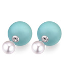 Dubbele geconfronteerd Stud Earring, CRYSTALLIZED™ Crystal Pearl, met Zinc Alloy, Ronde, geplatineerd, blauw, 1.5cm, Verkocht door pair