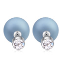 Double Faced Stud Earring, Tibetan Style, with ABS Plastic Pearl & CRYSTALLIZED™, Round, platinum plated, acid blue, 1.5cm, Sold By Pair
