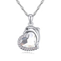Swarovski Kristall Halsketten, mit Zinklegierung, mit Verlängerungskettchen von 5cm, Dolphin, platiniert, Kristall, 1.8x2.9cm, verkauft per ca. 15.5 ZollInch Strang