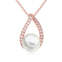 pearl, with CRYSTALLIZED™ Crystal Pearl & Brass, with 5cm extender chain, Teardrop, real rose gold plated, micro pave cubic zirconia, white, 1.0x1.6cm, Sold Per Approx 15.5 Inch Strand