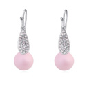 Boucle d'oreille de perle de cristal CRYSTALLIZED™, Perle de CRYSTALLIZED™, avec alliage de zinc, Rond, Plaqué de platine, rose, 1.0x3.3cm, Vendu par paire