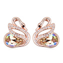 CRYSTALLIZED™ Stud Earring, with Tibetan Style, Swan, Crystal Luminous Green, 1.5x1.7cm, Sold By Pair