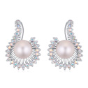 Boucle d'oreille de perle de cristal CRYSTALLIZED™, Perle de CRYSTALLIZED™, avec alliage de zinc, Plaqué de platine, blanc, 1.5x2.0cm, Vendu par paire