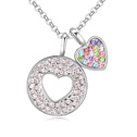 Rakouské Křišťálové náhrdelník, Zinek, s Rakouský Crystal, s 6cm extender řetězce, Srdce, platina á, multi-barevný, 1.8x2.4cm, Prodáno za Cca 15.5 inch Strand