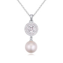 CRYSTALLIZED™ kristalų perlų karoliai, CRYSTALLIZED™ kristalai Perlai, su Žalvarinis, su 6cm Extender grandinės, paplatinuota, su kubinių Zirconia, baltas, 1x3.2cm, Parduota už Apytiksliai 15.5 Inch Strand