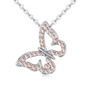 Collar de cristal austriaco, aleación de zinc, con Cristal austriario, con 6cm extender cadena, Mariposa, chapado en platina real, rosa claro, 1.6x1.6cm, Vendido para aproximado 15.5 Inch Sarta