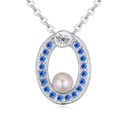 Австрийских кристаллов ожерелья, цинковый сплав, с Австрийский хрусталь & Стеклянный жемчуг, с 6cm наполнитель цепи, Овальная форма, покрытый платиной, голубой, 1.6x2.1cm, Продан через Приблизительно 15.5 дюймовый Strand