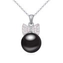 Swarovski Kristall Perle Halskette, Swarovski Kristall Perlen, mit Messing, mit Verlängerungskettchen von 6cm, Schleife, platiniert, Micro pave Zirkonia, schwarz, 1.0x2.0cm, verkauft per ca. 15.5 ZollInch Strang