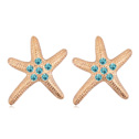 Tibetan Style Stud Earring, with Austrian Crystal, Starfish, real gold plated, sea blue, 25x26mm, Sold By Pair