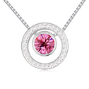 Элемента Сваровски Crystal ожерелье, сваровский, с цинковый сплав, с 6cm наполнитель цепи, Плоская круглая форма, покрытый платиной, розовый, 15mm, Продан через Приблизительно 15.5 дюймовый Strand
