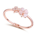 Zinc Alloy Bangle with Austrian Crystal & Cats Eye Four Leaf Clover real rose gold plated white Inner Approx Length Approx 7 Inch Sold By PC