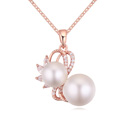 Swarovski Kristall Perle Halskette, Swarovski Kristall Perlen, mit Messing, mit Verlängerungskettchen von 6cm, echtes Rósegold plattiert, mit kubischem Zirkonia, weiß, 19x20mm, verkauft per ca. 15.5 ZollInch Strang