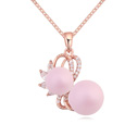 CRYSTALLIZED™ Crystal ожерелье перлы, CRYSTALLIZED™ хрустальный жемчуг, с Латунь, с 6cm наполнитель цепи, плакирование настоящим розовым золотом, с кубическим цирконием, розовый, 19x20mm, Продан через Приблизительно 15.5 дюймовый Strand