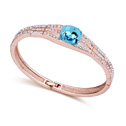 Bracelet en cristal CRYSTALLIZED™ élément, avec alliage de zinc, Plaqué d'or rose, aigue-marine, 55x51mm, Diamètre intérieur:Environ 55x51mm, Longueur:Environ 6.5 pouce, Vendu par PC