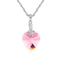 Элемента Кристалл АА класса Crystal ожерелье, сваровский, с цинковый сплав, с 6cm наполнитель цепи, Сердце, покрытый платиной, светло-розовый, 17x35mm, Продан через Приблизительно 15.5 дюймовый Strand