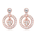 Austrian Crystal Earring, Tibetan Style, with Austrian Crystal, Flat Round, real rose gold plated, clear, 12x38mm, Sold By Pair