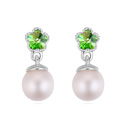 Tibetan Style, with Austrian Crystal & CRYSTALLIZED™ Crystal Pearl, Flower, platinum plated, green, 10x22mm, Sold By Pair
