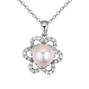 CRYSTALLIZED™ Crystal ожерелье перлы, CRYSTALLIZED™ хрустальный жемчуг, с Латунь, с 5cm наполнитель цепи, Форма цветка, покрытый платиной, инкрустированное микро кубического циркония, белый, 15x20mm, Продан через Приблизительно 15.5 дюймовый Strand