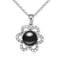 Collier de perles de cristal de CRYSTALLIZED™, Perle de CRYSTALLIZED™, avec laiton, avec 5cm chaînes de rallonge, fleur, Plaqué de platine, pavé de micro zircon, noir, 15x20mm, Vendu par Environ 15.5 pouce brin