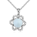 Collier de perles de cristal de CRYSTALLIZED™, Perle de CRYSTALLIZED™, avec laiton, avec 5cm chaînes de rallonge, fleur, Plaqué de platine, pavé de micro zircon, bleu ciel, 15x20mm, Vendu par Environ 15.5 pouce brin