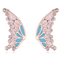 Austrian Crystal Earring, Tibetan Style, with Austrian Crystal, Butterfly, real rose gold plated, enamel, sea blue, 13x23mm, Sold By Pair