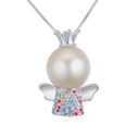 South Sea Shell Sweater Chain Necklace Zinc Alloy with Austrian Crystal & South Sea Shell with 5cm extender chain Angel platinum plated multi-colored Sold Per Approx 31.5 Inch Strand