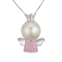 South Sea Shell Sweater Chain Necklace Zinc Alloy with Austrian Crystal & South Sea Shell with 5cm extender chain Angel platinum plated pink Sold Per Approx 31.5 Inch Strand
