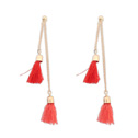 Fashion Fringe Earrings, Tibetan Style, with Wool, real gold plated, lotus red, nickel, lead & cadmium free, 93mm, Sold By Pair