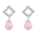 Boucle d'oreille de perle de cristal CRYSTALLIZED™, zircon cubique, avec Perle de CRYSTALLIZED™ & laiton, Rond, Plaqué de platine, rose, grade AAA, 1.6x3cm, Vendu par paire