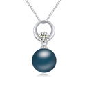 CRYSTALLIZED™ Crystal ожерелье перлы, CRYSTALLIZED™ хрустальный жемчуг, с Серебро 925 пробы, Круглая, покрытый платиной, Цепной ящик & с кубическим цирконием, темно-синий, 1x2cm, Продан через Приблизительно 15.74 дюймовый Strand