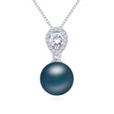 CRYSTALLIZED™ Crystal Pearl, with 925 Sterling Silver, Round, platinum plated, box chain & micro pave cubic zirconia, dark blue, 1x2.1cm, Sold Per Approx 15.74 Inch Strand