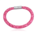 Mesh Tube Armband, Plastic Netto Thread Cord, met Oostenrijks kristal, zinklegering magnetische sluiting, geplatineerd, roze, 2.2cm, Per verkocht Ca 8 inch Strand