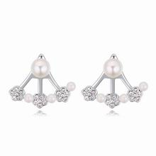 Zinc Alloy Split Earring with rubber earnut & South Sea Shell Flower platinum plated with Austria rhinestone nickel lead & cadmium free Sold By Pair