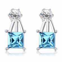 CRYSTALLIZED™ Element Crystal Earring with plastic earnut & Zinc Alloy Square platinum plated with cubic zirconia & faceted Aquamarine Sold By Pair