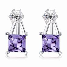CRYSTALLIZED™ Element Crystal Earring, with plastic earnut & Tibetan Style, Square, platinum plated, with cubic zirconia & faceted, Tanzanite, 1x2.1cm, Sold By Pair