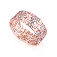 Tibetan Style Bangle, Donut, real rose gold plated, with Austria rhinestone, multi-colored, nickel, lead & cadmium free, 5.5x5.5cm, Inner Diameter:Approx 55mm, Length:Approx 6.8 Inch, Sold By PC