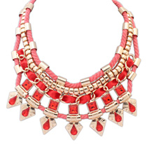 Collar de Declaración, Lana, con aleación de zinc & Acrílico, con 5cm extender cadena, chapado en oro real, facetas, rojo loto, 45cm, Vendido para aproximado 17.72 Inch Sarta