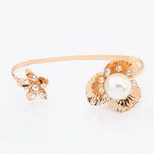 Tibetan Style, with ABS Plastic Pearl, Flower, real rose gold plated, with rhinestone, nickel, lead & cadmium free, 17.5cm, Inner Diameter:Approx 58mm, Length:Approx 7 Inch, Sold By PC