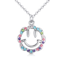 Austrian Crystal Necklace, Tibetan Style, with iron chain, with 5cm extender chain, Smiling Face, platinum plated, oval chain & with Austria rhinestone, multi-colored, nickel, lead & cadmium free, 1.4x1.6cm, Sold Per Approx 15.75 Inch Strand