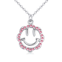 Austrian Crystal Necklace Zinc Alloy with iron chain with 5cm extender chain Smiling Face platinum plated oval chain & with Austria rhinestone light red nickel lead & cadmium free Sold Per Approx 15.75 Inch Strand